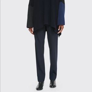 Eskandar Navy Blue Wool Silk Straight Full Length Pants Japanese Trouser 0 S M L